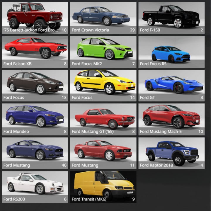 Ford Car Pack (17 Cars)